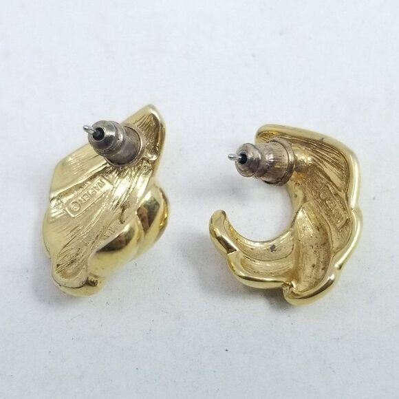 Vintage Napier Gold Tone Stud Earrings, Retro Swoop Design, 80s 90s Style - Picture 2 of 6